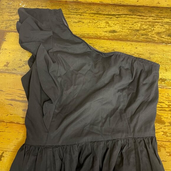 J. Crew Factory One Shoulder Ruffle Midi Dress Black Sz 8 PETITE - Picture 5 of 10